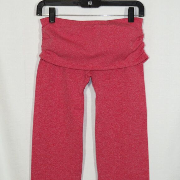 OQQ Heather Red Stretchy Shirred Fold Over Low Waist Flare Leggings Size Large - Picture 9 of 9